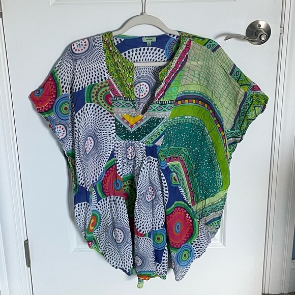 Namsar art to wear colorful patterned short sleeve Top 35467 - Picture 1 of 11